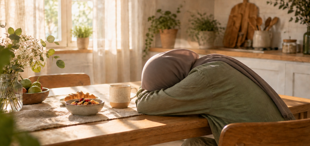 femme fatiguée au réveil lumière douce, fatigue malgré le sommeil